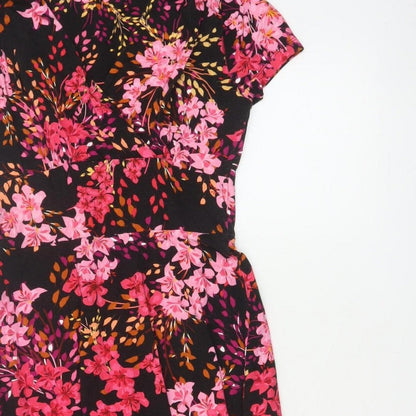 Joe Browns Women’s Black Floral Fit & Flare Midi Dress UK 10 Short Sleeve