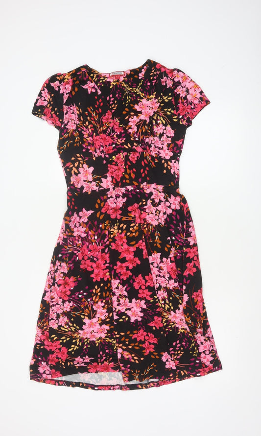 Joe Browns Women’s Black Floral Fit & Flare Midi Dress UK 10 Short Sleeve