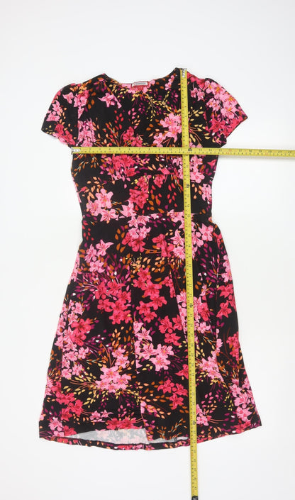 Joe Browns Women’s Black Floral Fit & Flare Midi Dress UK 10 Short Sleeve