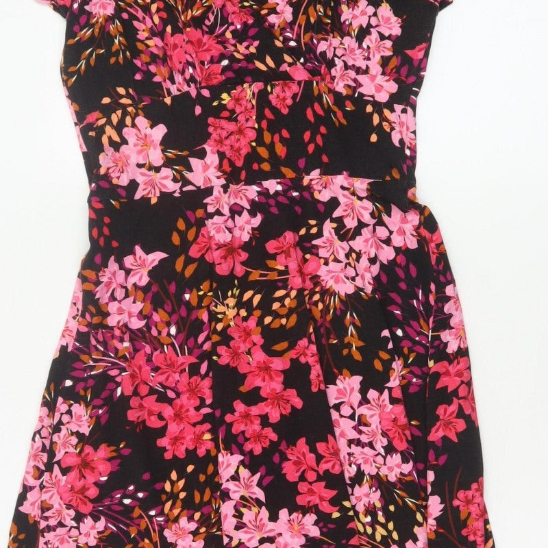 Joe Browns Women’s Black Floral Fit & Flare Midi Dress UK 10 Short Sleeve