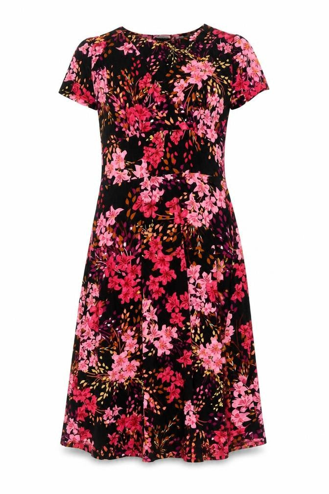 Joe Browns Women’s Black Floral Fit & Flare Midi Dress UK 10 Short Sleeve