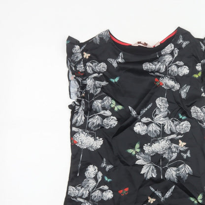 Ted Baker Women Black Floral Butterfly Ruffle Blouse UK 6