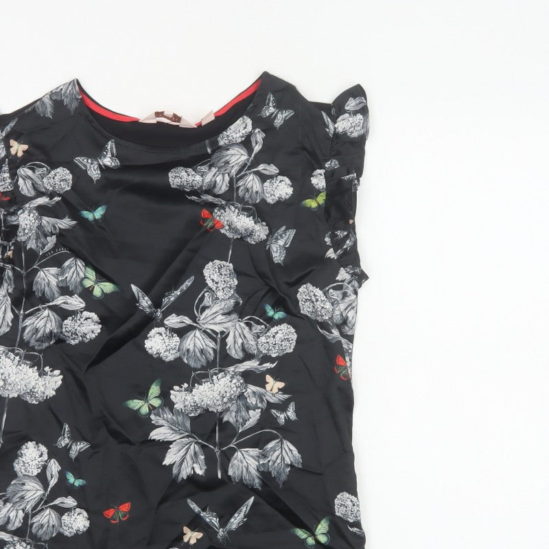 Ted Baker Women Black Floral Butterfly Ruffle Blouse UK 6