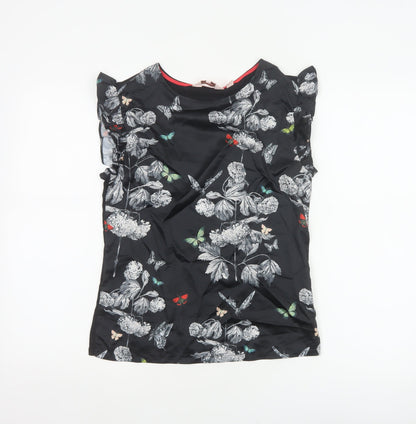 Ted Baker Women Black Floral Butterfly Ruffle Blouse UK 6
