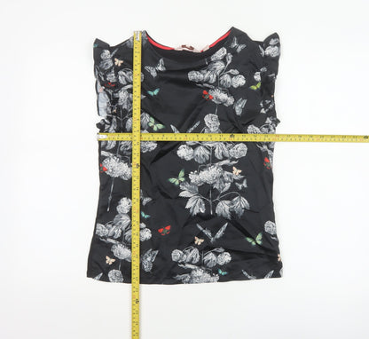 Ted Baker Women Black Floral Butterfly Ruffle Blouse UK 6