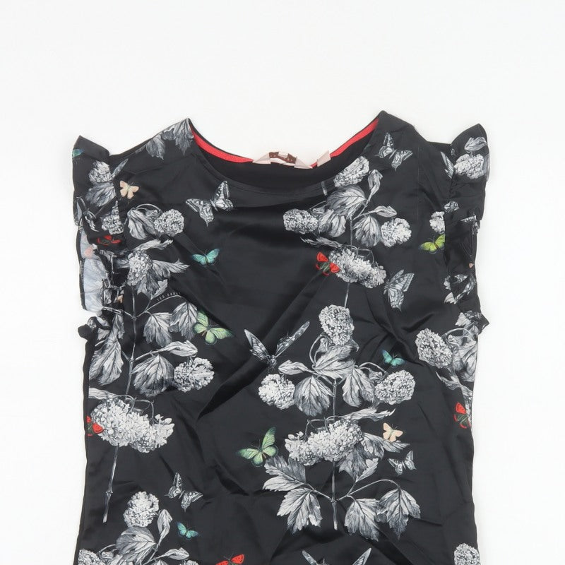 Ted Baker Women Black Floral Butterfly Ruffle Blouse UK 6