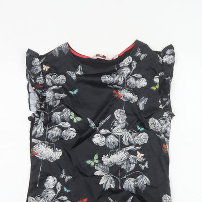 Ted Baker Women Black Floral Butterfly Ruffle Blouse UK 6