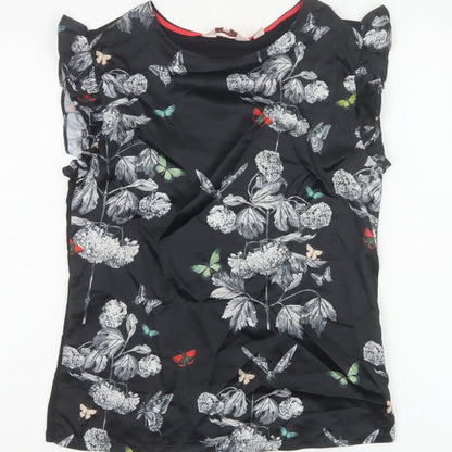 Ted Baker Women Black Floral Butterfly Ruffle Blouse UK 6