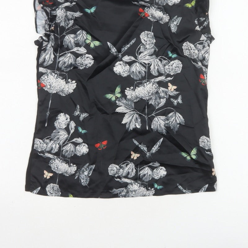 Ted Baker Women Black Floral Butterfly Ruffle Blouse UK 6