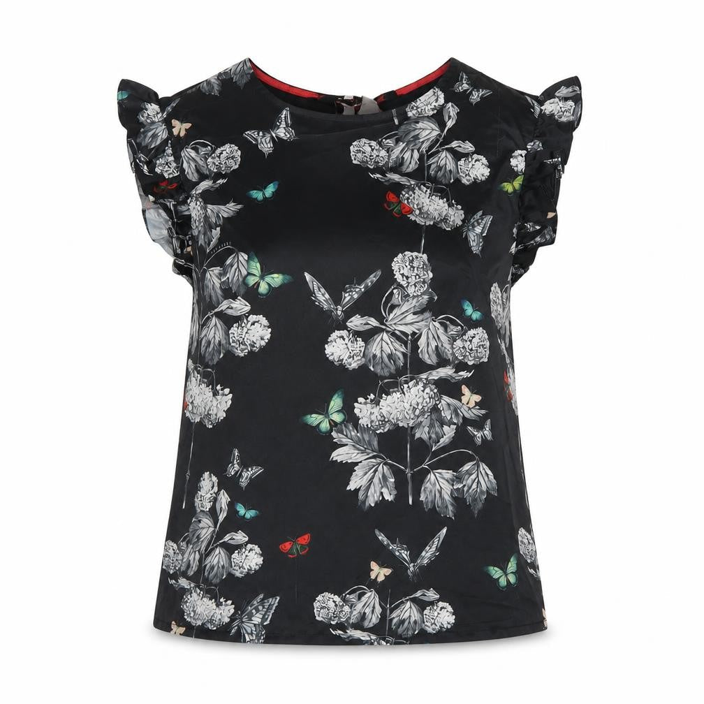 Ted Baker Women Black Floral Butterfly Ruffle Blouse UK 6