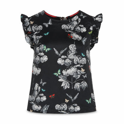 Ted Baker Women Black Floral Butterfly Ruffle Blouse UK 6