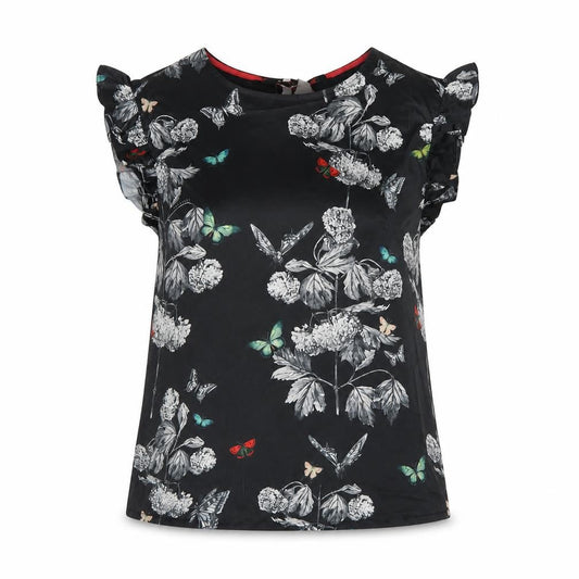Ted Baker Women Black Floral Butterfly Ruffle Blouse UK 6
