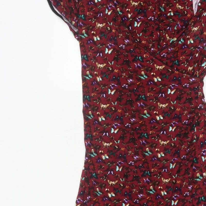 Joe Browns Women’s Red Butterfly Print V-Neck Sheath Dress UK 14