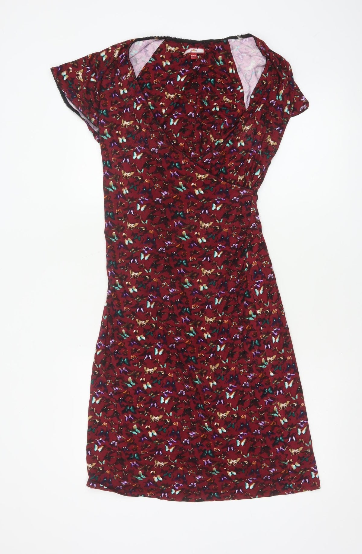Joe Browns Women’s Red Butterfly Print V-Neck Sheath Dress UK 14