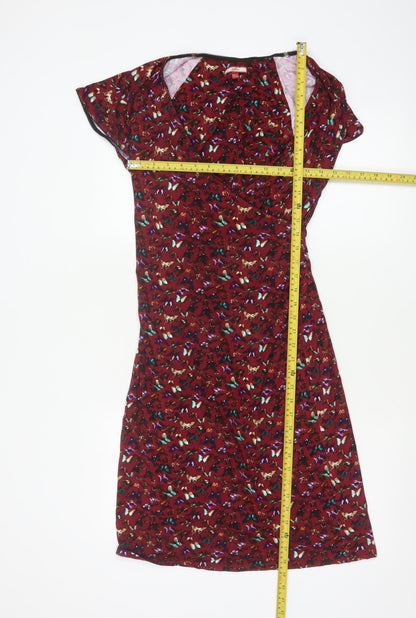 Joe Browns Women’s Red Butterfly Print V-Neck Sheath Dress UK 14