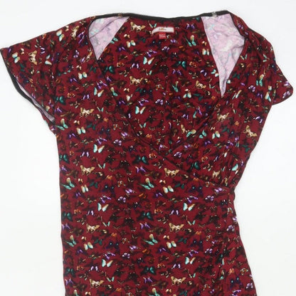 Joe Browns Women’s Red Butterfly Print V-Neck Sheath Dress UK 14