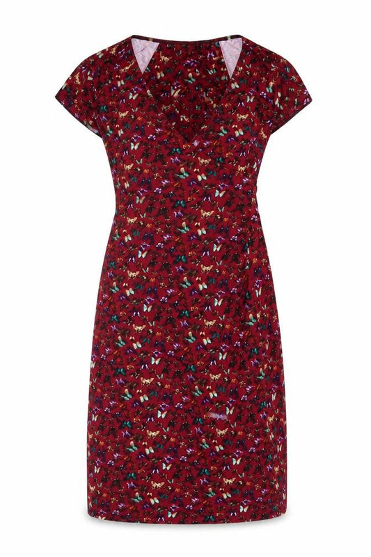 Joe Browns Women’s Red Butterfly Print V-Neck Sheath Dress UK 14