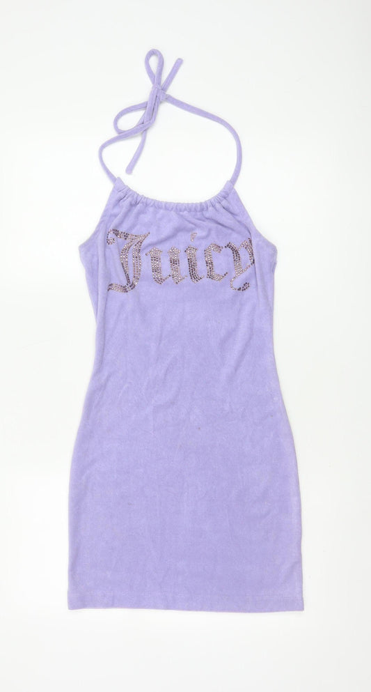 Juicy Couture Women’s Purple XS Velour Halter Bodycon Mini Dress