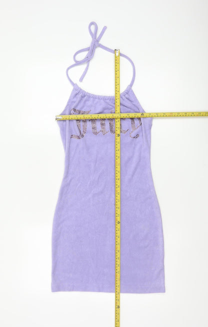 Juicy Couture Women’s Purple XS Velour Halter Bodycon Mini Dress