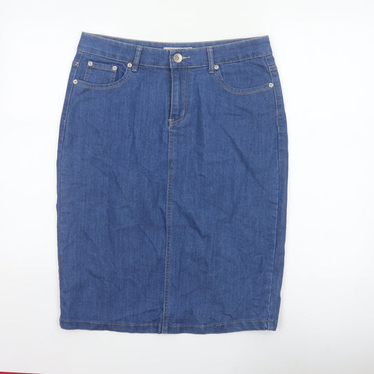 Vicky L Women Blue UK 14 Denim Pencil Knee Skirt Stretch Pockets