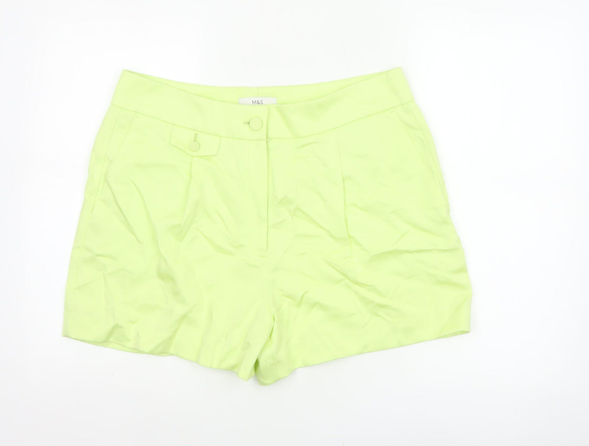 Marks & Spencer Women Yellow Size 16 Regular Tailored Shorts Pockets
