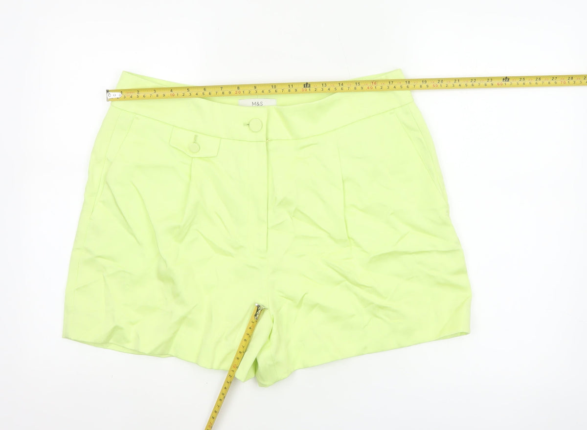 Marks & Spencer Women Yellow Size 16 Regular Tailored Shorts Pockets