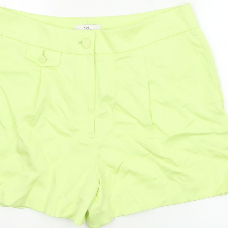 Marks & Spencer Women Yellow Size 16 Regular Tailored Shorts Pockets