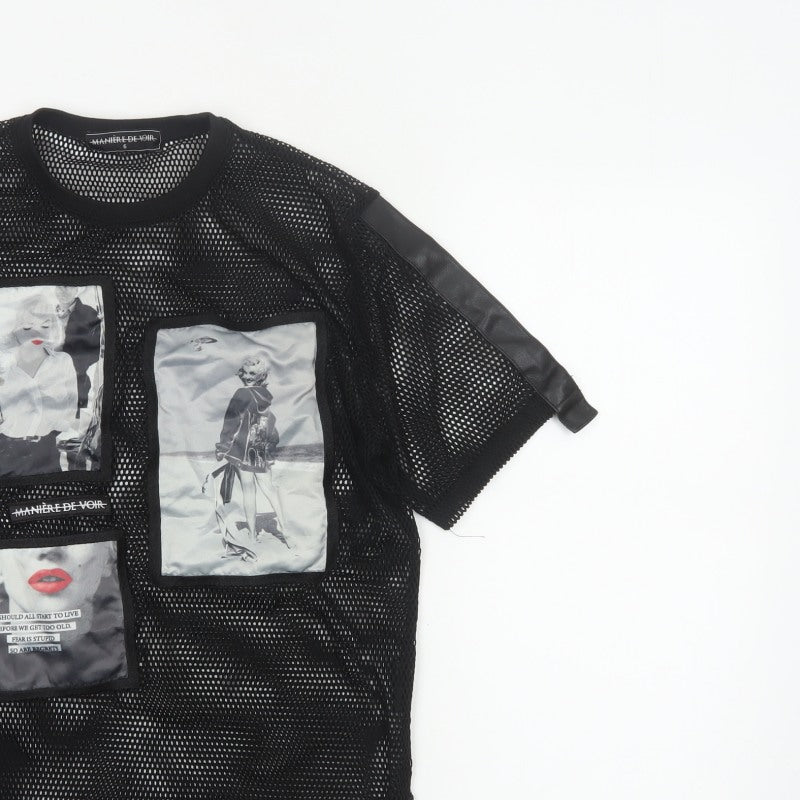 Manière De Voir Women Black UK 6 Sheer Mesh Marilyn Graphic T-Shirt