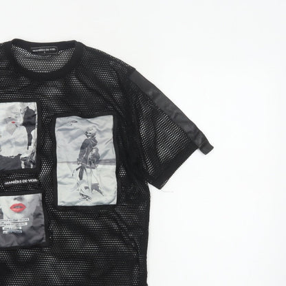 Manière De Voir Women Black UK 6 Sheer Mesh Marilyn Graphic T-Shirt
