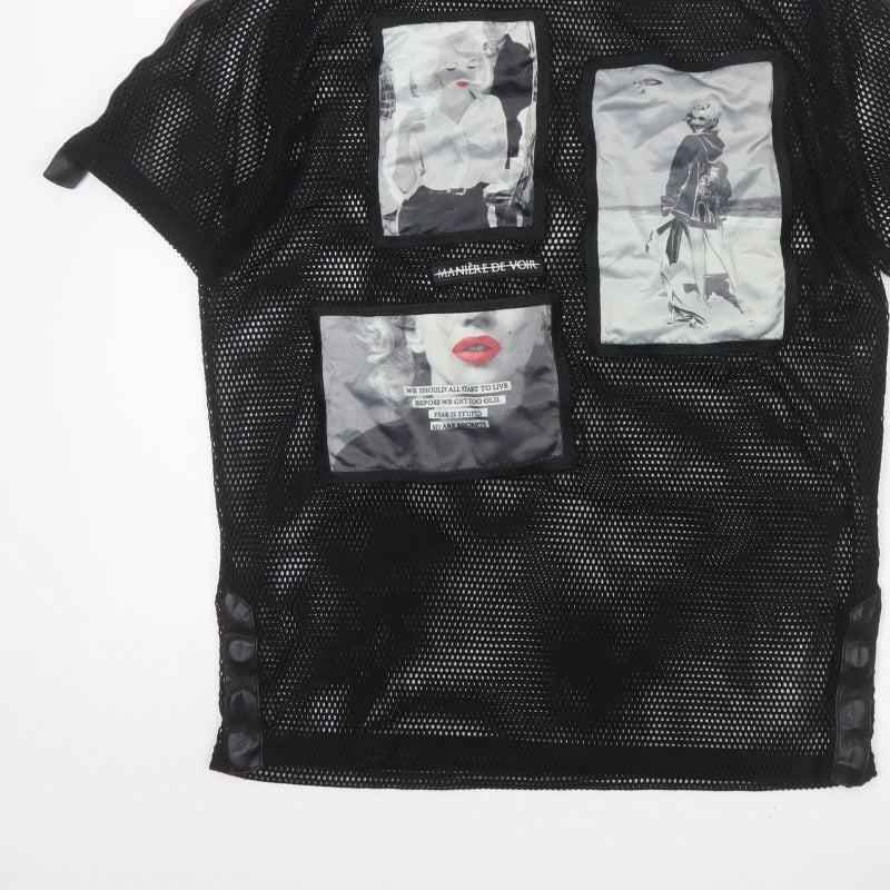 Manière De Voir Women Black UK 6 Sheer Mesh Marilyn Graphic T-Shirt