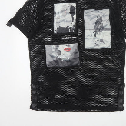 Manière De Voir Women Black UK 6 Sheer Mesh Marilyn Graphic T-Shirt
