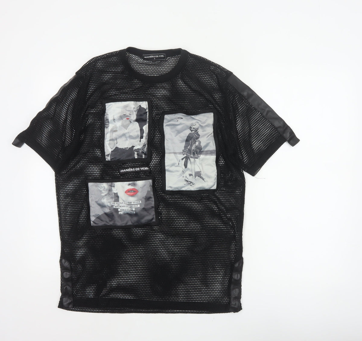 Manière De Voir Women Black UK 6 Sheer Mesh Marilyn Graphic T-Shirt