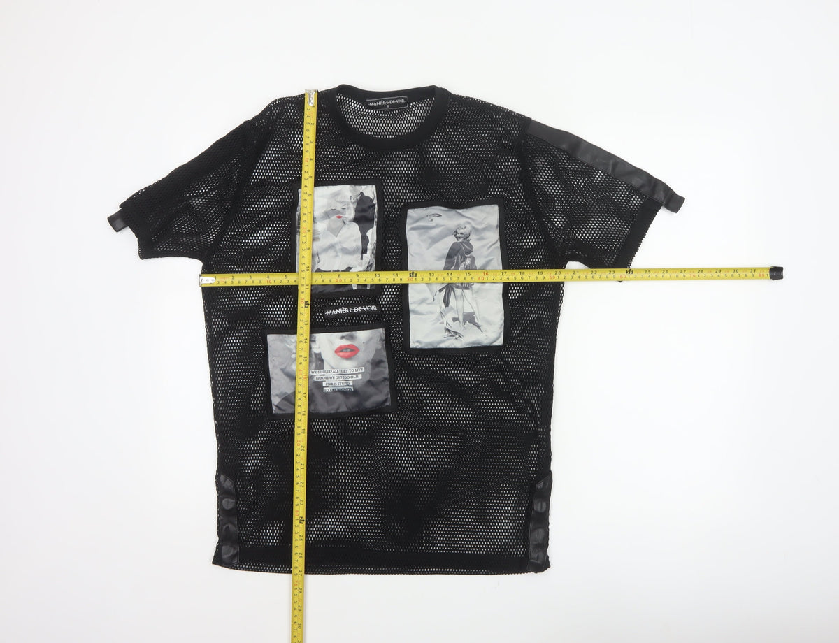 Manière De Voir Women Black UK 6 Sheer Mesh Marilyn Graphic T-Shirt