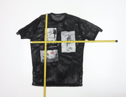 Manière De Voir Women Black UK 6 Sheer Mesh Marilyn Graphic T-Shirt