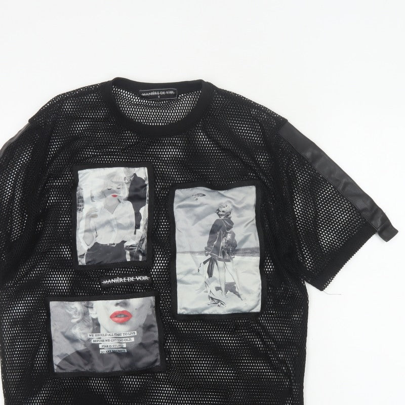 Manière De Voir Women Black UK 6 Sheer Mesh Marilyn Graphic T-Shirt