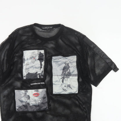 Manière De Voir Women Black UK 6 Sheer Mesh Marilyn Graphic T-Shirt