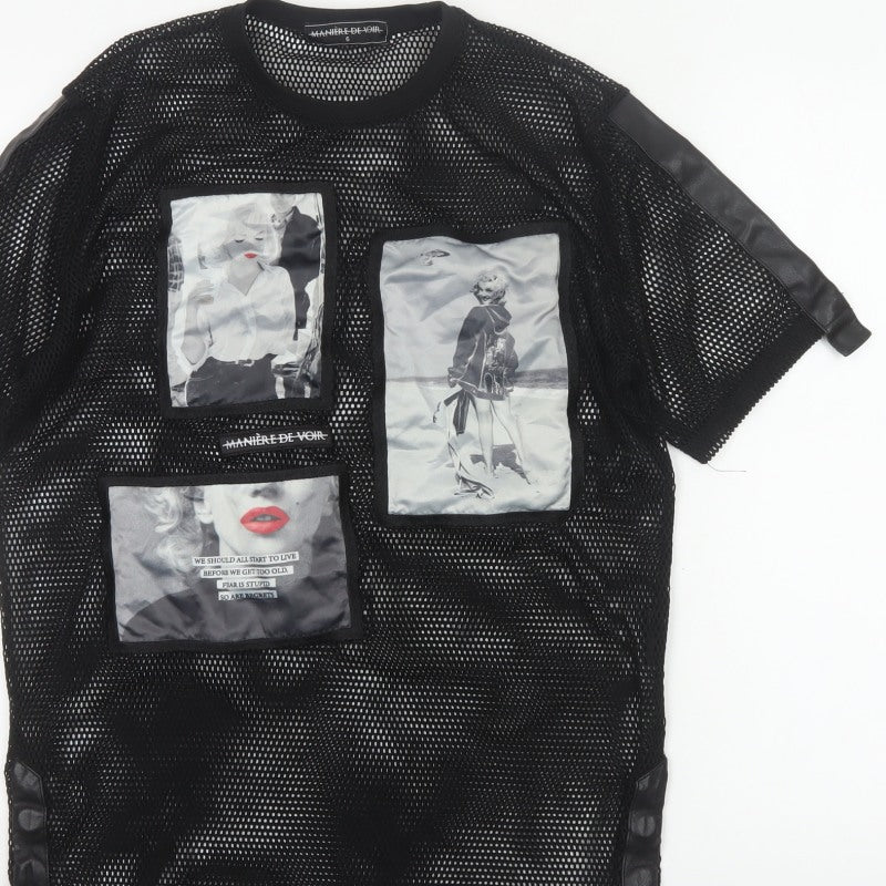 Manière De Voir Women Black UK 6 Sheer Mesh Marilyn Graphic T-Shirt
