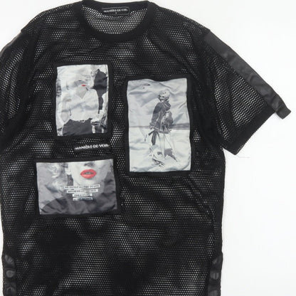 Manière De Voir Women Black UK 6 Sheer Mesh Marilyn Graphic T-Shirt