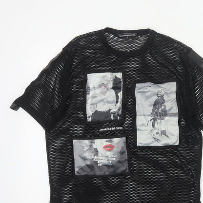 Manière De Voir Women Black UK 6 Sheer Mesh Marilyn Graphic T-Shirt