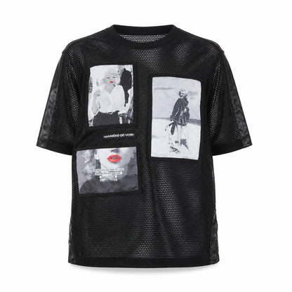 Manière De Voir Women Black UK 6 Sheer Mesh Marilyn Graphic T-Shirt