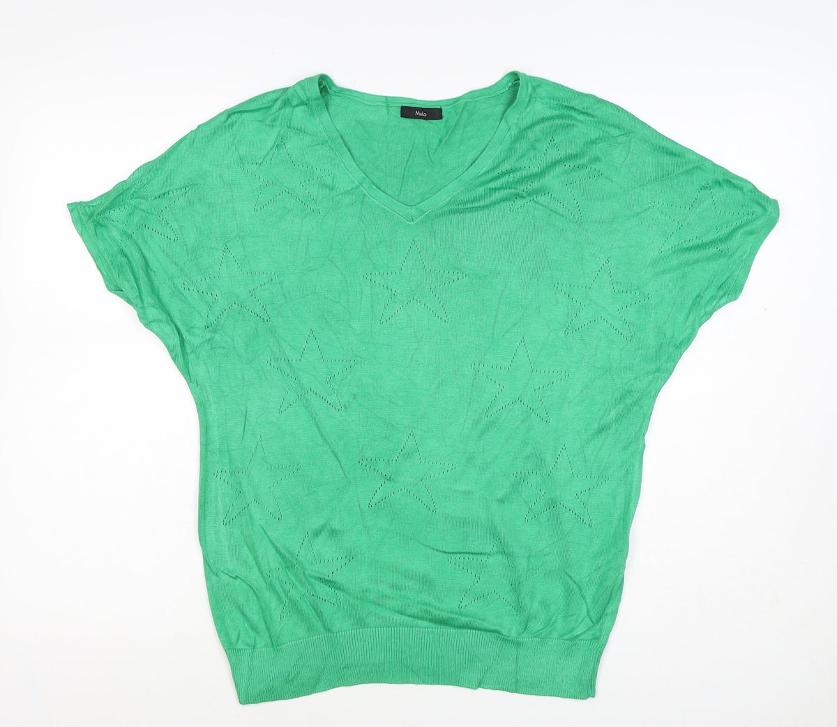 M&Co Women’s Green Size 10 Star Knit V-Neck Relaxed T-Shirt Top