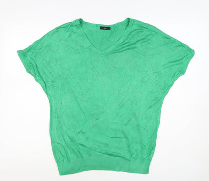 M&Co Women’s Green Size 10 Star Knit V-Neck Relaxed T-Shirt Top