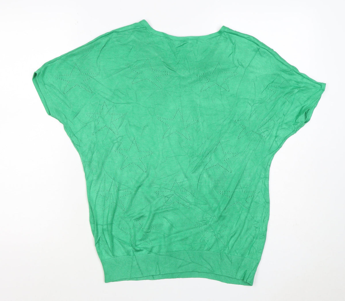 M&Co Women’s Green Size 10 Star Knit V-Neck Relaxed T-Shirt Top