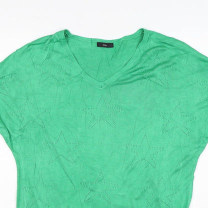 M&Co Women’s Green Size 10 Star Knit V-Neck Relaxed T-Shirt Top