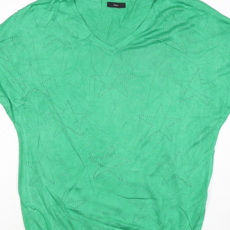 M&Co Women’s Green Size 10 Star Knit V-Neck Relaxed T-Shirt Top