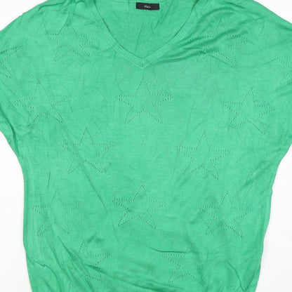 M&Co Women’s Green Size 10 Star Knit V-Neck Relaxed T-Shirt Top