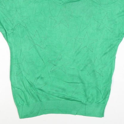 M&Co Women’s Green Size 10 Star Knit V-Neck Relaxed T-Shirt Top