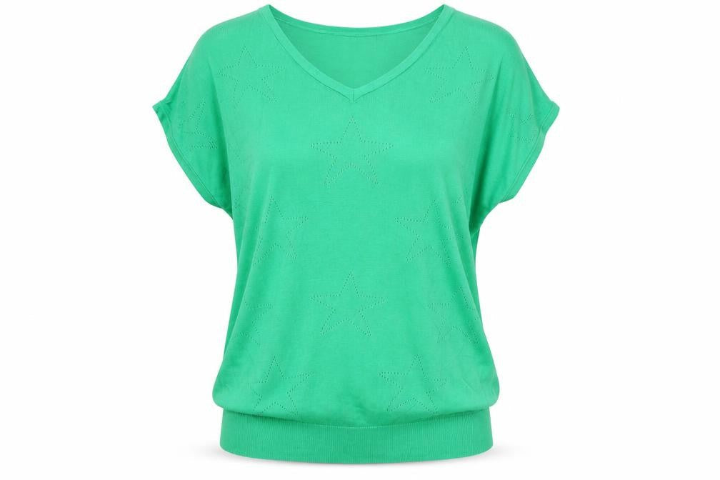 M&Co Women’s Green Size 10 Star Knit V-Neck Relaxed T-Shirt Top