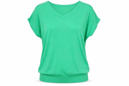 M&Co Women’s Green Size 10 Star Knit V-Neck Relaxed T-Shirt Top