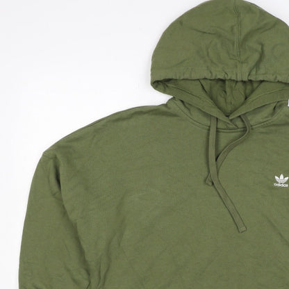 Adidas Women Green UK 10 Pullover Hoodie Trefoil Logo Long Sleeve